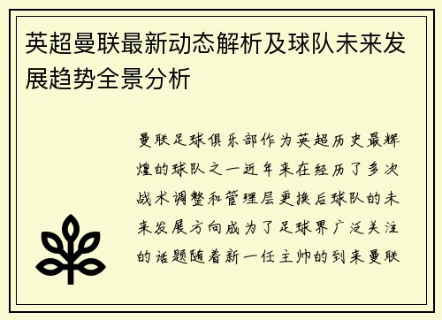 英超曼联最新动态解析及球队未来发展趋势全景分析
